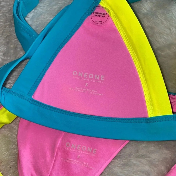 NWT OneOne Swimwear Bikini SET Martinica Pink Blue Yellow Neon Jesse Kameron New - Picture 5 of 12